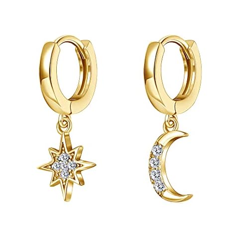 HIKARO Pendientes de gota de estrella de cristal asimétricos para mujer Cover