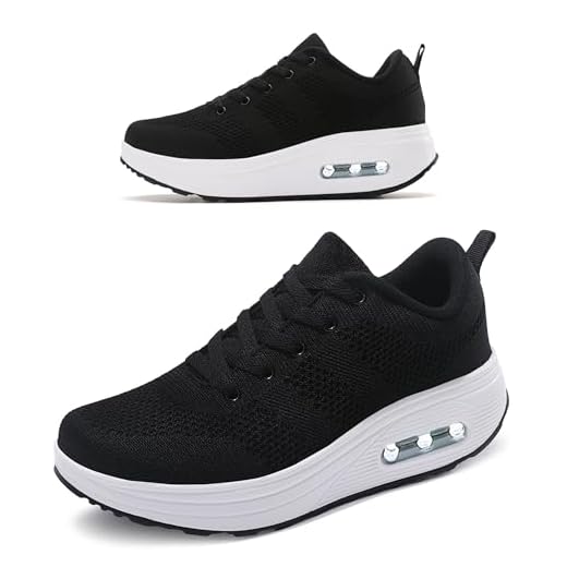 RUIDENG Tênis de plataforma feminino com almofada de ar | Sapatos de caminhada femininos confortáveis o dia todo | Fundo basculante grosso, Preto, 7.5