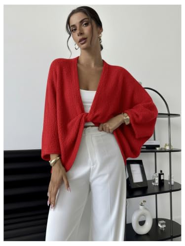 Image of GORGLITTER Women's Oversized Fall Wrap Sweater Cropped Bat Wing Knit Tops