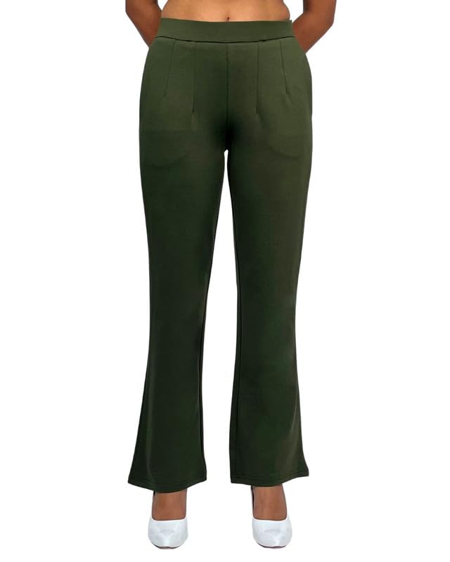 Image of Mlada Bootcut Flare Pants for Women Stretch Cotton Knit Boot Cut Mid Waist Flared Trouser Elastic Waist Band Utility Pockets for Formal Office Work Wear,Travel-Regular /Plus Size