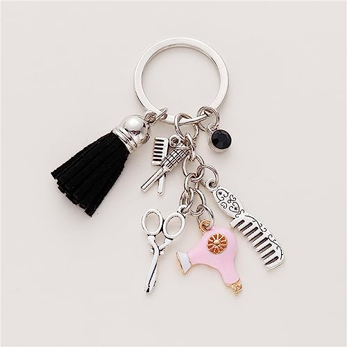 Fuqimanman2020 Comb Scissors Hair Dryer Keychain con Tassel y Encanto de Diamante Negro miniatura 2