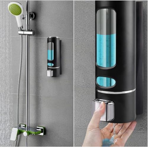 Image of Black ABS Wall Mounted Soap Dispenser: Leak-Free Hand Wash & Shampoo Bottle for Bathroom, Kitchen, Shower, Ideal Home Gadget & Organiser for Soap Dispenser in Wash Basin. (Black)