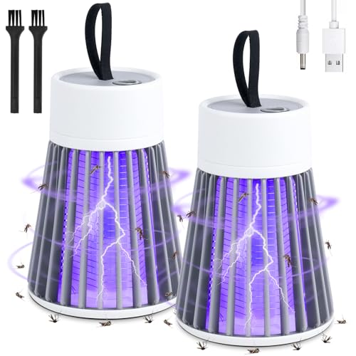 Mineup 2 Pack Insektenvernichter Elektrisch 2 In 1 Mückenlampe Akku Mückenfalle Elektrisch USB Wiederaufladbarer Fliegenfalle 360 UV Mückenvernichter Lampe Für Küche Innen Außen Camping
