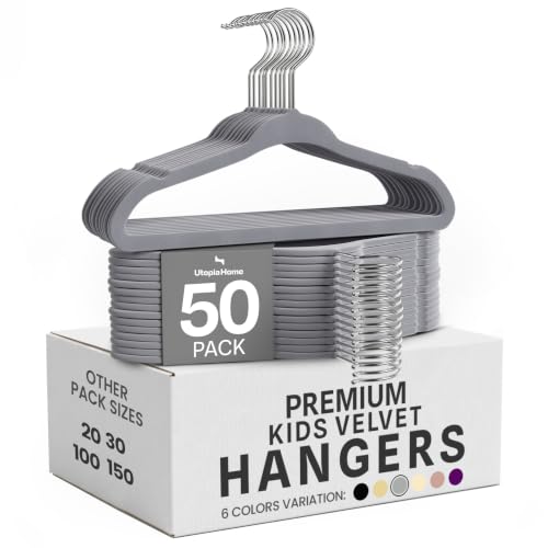 Utopia Home Kinder-Kleiderbügel aus Samt (50 Stück) 27 9 cm (11 Zoll) robuster Baby-Kleiderbügel rutschfest für den täglichen Gebrauch (Grau)