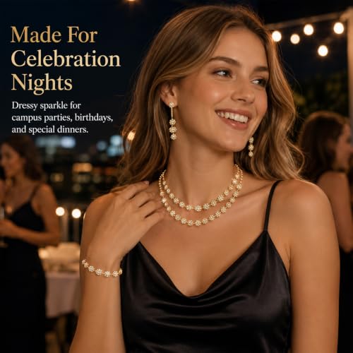 HUASAI Gold Jewelry Set Gold Necklace and Earring Set for Women Rhinestone Lightweight Prom Costume Jewelry Accessories for Wedding Brides Bridesmaids Party Outfits by HUASAI - Used condition - Image 8