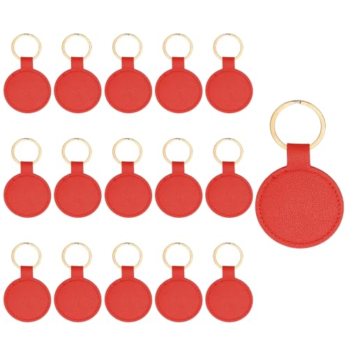 Porte-clés vierges en cuir PATIKIL rouge 50mm avec anneaux pour étiquettes personnalisées