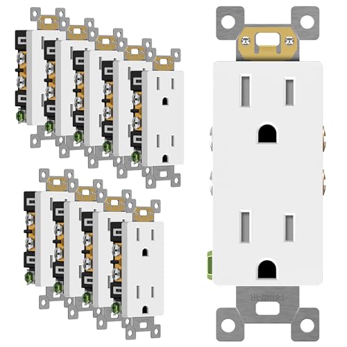 Image of ENERLITES White Decorator Receptacle, Standard Electrical Wall Outlet, 15A 125V, Self-Grounding, 2-Pole, 3-Wire, 5-15R, UL Listed, 61502-TR-W, 10 Pack, Tamper Resistant
