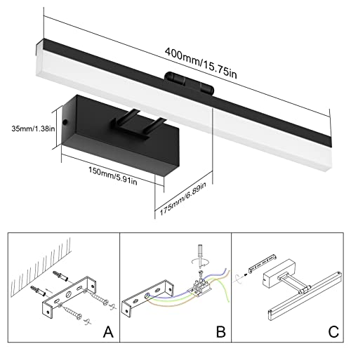Klighten 9W Lampada da Specchio per Bagno LED, Bianco Freddo 6000K Luce da Specchio Bagno, Applique Bagno Specchio Moderno Nero, 40cm, 585Lumen, 180°Regolabile, Non Dimmerabile - Image 5