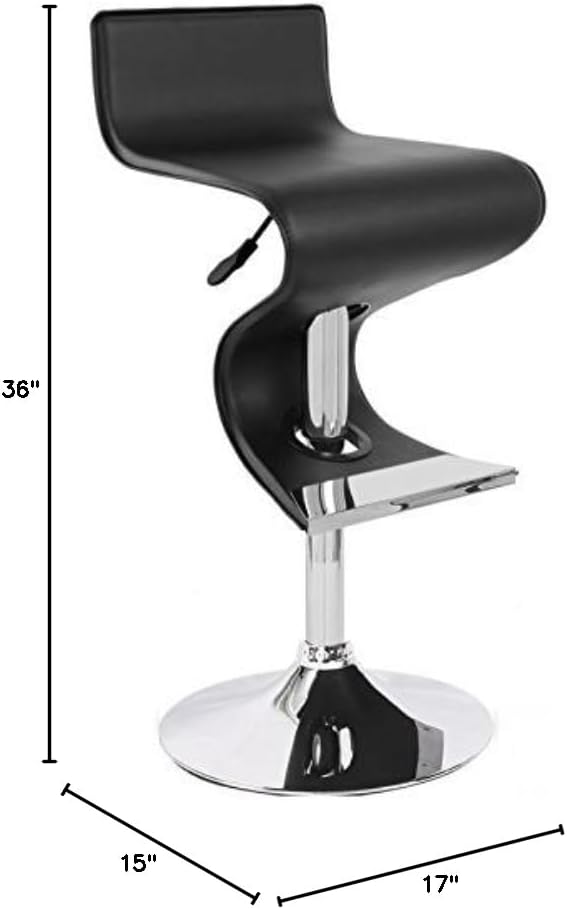 Miniatura 2 de Creative Images International Wave Collection Taburete giratorio de piel sintética ajustable con respaldo bajo y elevador de gas, color negro