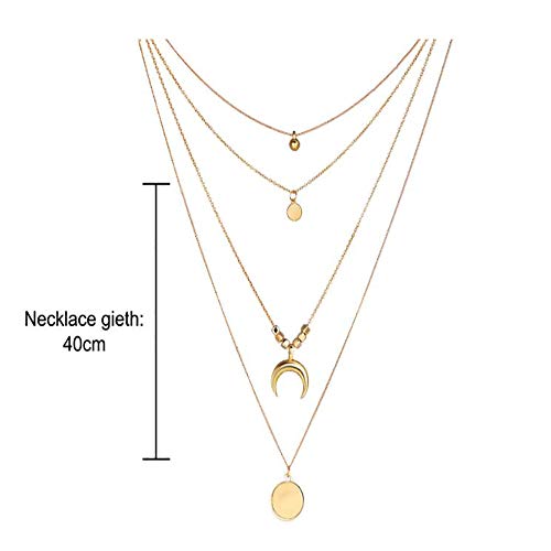 Chargances Bohemia Women Necklace Disc And Moon Necklace Coin Pendant Necklace Delicate Choker Chain Multi Layer Necklaces For Women Gold Moon Crescent Disc Jewelry For Women And Girls #TOP4