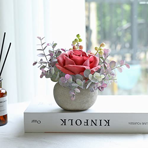 Rosscer Artificial Flowers Kit With Pot, Combination Of Fake Silk Pink Roses And Greenery,Small Plant Potted Decor For Offices,Bookshelf,Bedroom, Living Room,Party,Wedding Decorations… #TOP4