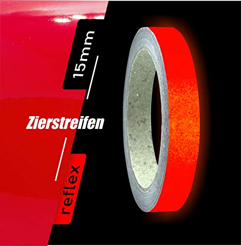 siviwonder Zierstreifen selbstklebend Reflexfolie Rot retroreflektierend 15 mm x 10 m Rolle Dekorband Auto Motorrad Fahrrad Wohnwagen Helm Pinstripe Klebeband für Konturmarkierung Sichtbarkeit PKW LKW
