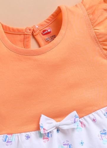 Image of LuvLap Baby Girls Regular Fit 100% Cotton Half Sleeve Girls Knee Length Frock Pack of 3