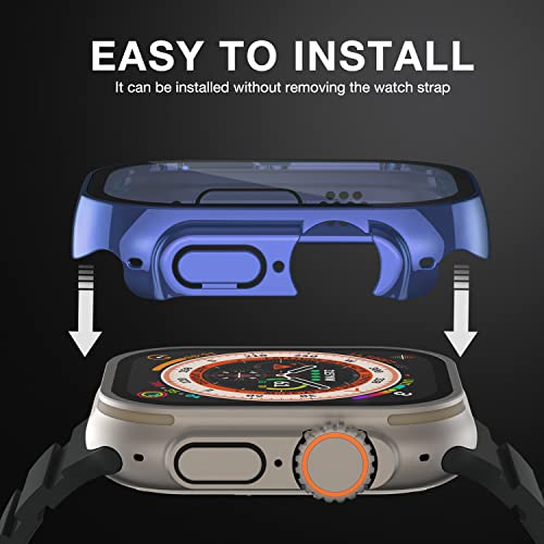Image of Case Compatible with Apple Watch Ultra 49mm with Built-in Tempered Glass Screen Protector, All-Around Ultra-Thin Bumper Full Cover Hard PC Protective Case for iWatch, Blue