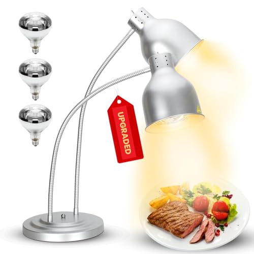 Yhaofu Food Heat Lamp,2-Head Food Warm Lamp With Heavy Duty Base,500W Portable Commercial Heat Lamp For Food,Stainless Steel Food Warmer Lamp For Kitchen Restaurant Cafeteria cover