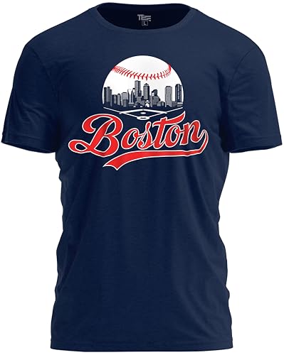 TeeStock Boston Baseball Shirt Cityscape Fan T-Shirt with Urban Skyline Graphic