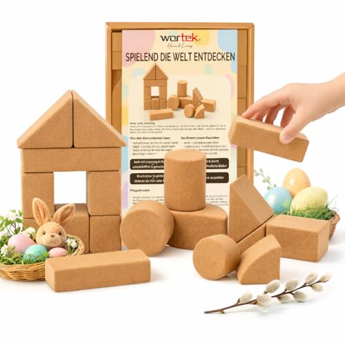 wortek Kork Bausteine ab 2 Jahre Bauklötze Kinder Spielzeug 2 Jahre Bauspielzeug ab 2 Jahre Kinderspielzeug ab 2 Jahren Bauklötzchen Kleinkind Geschenk Kind 2 Jahre Ostergeschenke Kinder 2 Jahre