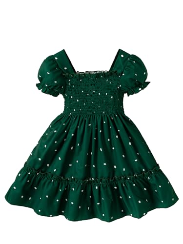 Little Girls Summer Ruffle Short Sleeve Dress Square Neck Casaul A-line Lantern Dresses2