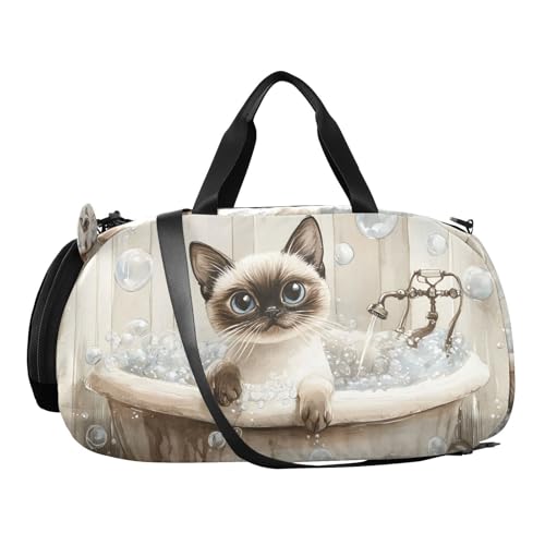 Duffle Bag for Boys or Girls with Shoes Compartment, Siamese Cat Sports Travel Bag Overnight2
