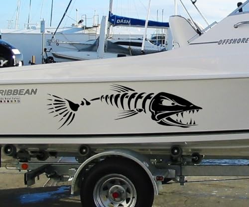 1 Paire Squelette Poisson Autocollants Dents Bateau Stickers pour Bateau de pêche canoë Voiture Voiture Porte latérale Noir