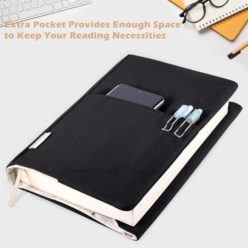 Canvas Book Cover - Washable & Adjustable Covers for Paperback & Hardcover, Pockets for Pen, Book Lovers Gift