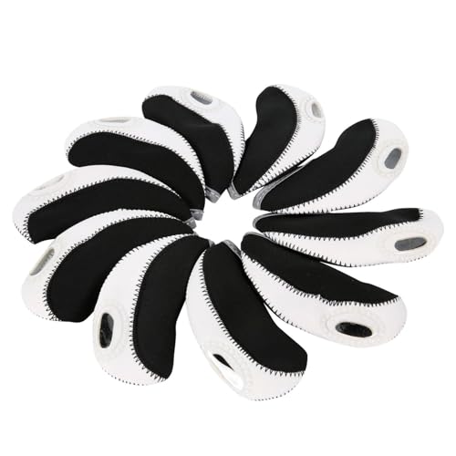 QinCiao olf Iron Headcovers (10PCS) - 3 Colorful Palettes, Visible Opening, Effortless Club Identification Black&White 10pc