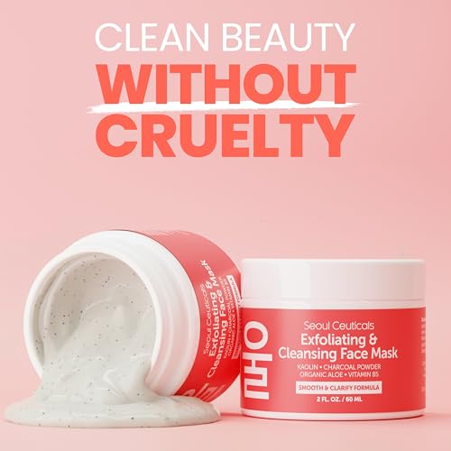 Image of SeoulCeuticals Korean Face Scrub - Exfoliating Face Mask Skincare K Beauty Mask for Glass Skin - Kaolin Clay + Charcoal Cream Exfoliant Mask 2oz