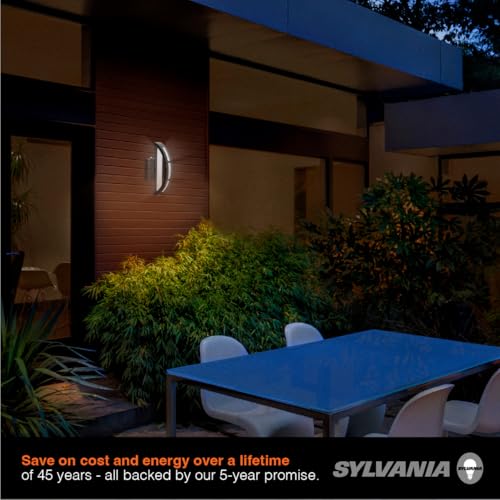 Image of Sylvania Wall Mount Round LED Light Sconce 12.5W, 5 CCT (2700 /3000 /3500 /4000 /5000K), 80 CRI, 450 LMS, Black with Sensor - 1 Pack (63472)