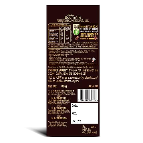 Image of Cadbury Bournville Rich Cocoa 50% Dark Chocolate Bar, 75 Gm (Pack Of 10)