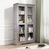 jamege Storage Cabinet with Tempered Glass Doors, 67” Tall Display Cabinet with Adjustable Shelves, Curio Cabinet, Bookshelves, Bookcase for Living Room,Kitchen, Dining Room, Pantry, Home, Office