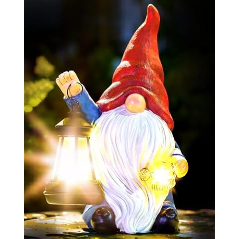Vereemy Solar Garden Gnomes Christmas Gnomes Outdoor Statues Garden Decor Resin Birthday Gnome Gifts for Women Mom Art for Yard Porch Patio Lawn Yard with Watering Can Lights Lantern Cover