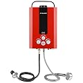 Tankless Water Heater, GASLAND Outdoors BE158R 1.58GPM 6L Portable Gas Water Heater, Instant Propane Water Heater, Overheating Protection, Easy to Install, for RV Cabin Barn Camping Boat, Red