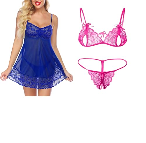 Image of SSoShHub Lace Babydoll Lingerie Sexy Mini Chemise Mesh Wedding Nightie Bridal Nightdress with Bikini