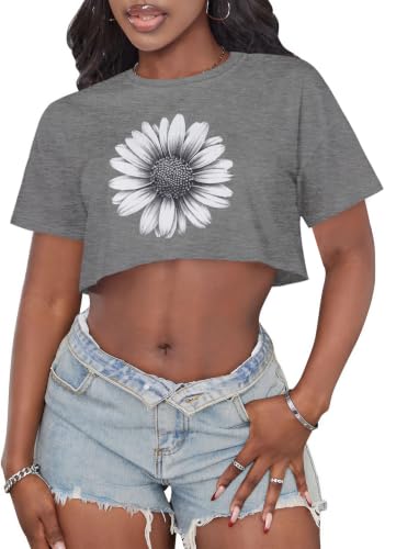 Image of Crop Tops for Women Oversized Short Sleeve T Shirts Crew Neck Cropped Tees