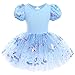 Ballet Leotards for Girls 4 Colors Butterfly Shiny Sequins Ballerina Costume Puff Sleeve Ballet Dress with Dance Tutu Skirt Toddler Keyhole Back Gymnastics Leotard Dress Blue 7-8 Years