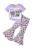 Ayzozuy Kids Toddler Girl Clothes Letter Print Graphic Top + Leopard Print Flare Leg Pants 2PC Summer Clothing Set(5-6T)