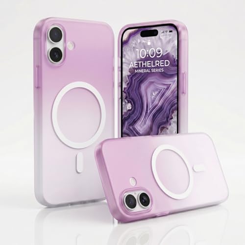 Image of amazon basics Paper Thin Case Cover for iPhone 17 | Matte Finish | Gradient Case, Shaded Color | Compatible with magsafe | (Purple White, iPhone 17)