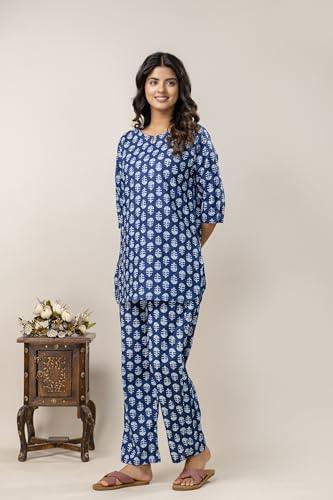 Image of Pure Cotton Printed Night Suit Top and Pyjama Set for Women's Night Dress of Shirt & Pyjama Set for Womens