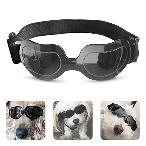 Pedomus Dog Sunglasses Small Dog Goggles Doggles Dog Glasses For Small Dogs Adjustable Band Black #TOP1