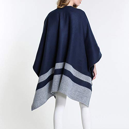 Cachecol quente de inverno KESYOO grande grosso Pashmina elegante listrado cachecol (cinza azul)