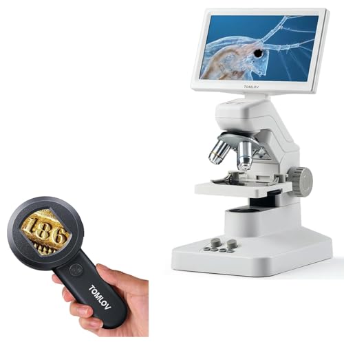 TOMLOV DM301 Pro Microscope for Kids Adults Students, Digital Microscope with 7" Screen, USB & HDMI Output Science Scope Camera with Slides Kits for Classroom Home Lab+P10b