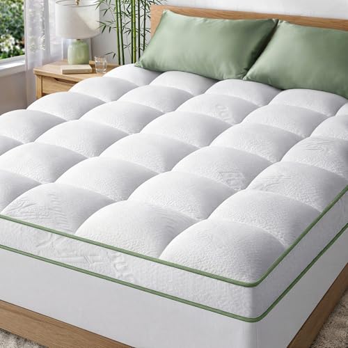 Image of Extra-Thick 2 Inch Twin Size Mattress Topper - Ultra Plush & Soft Viscose Derived from Bamboo Mattress Pad, Naturally Cooling & Perfect for Full Body Support, Snow White