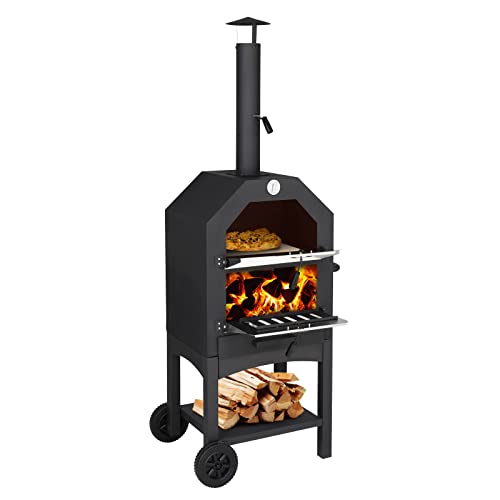 Outopee Outdoor Pizza Oven, Wood Fired Pizza Oven with Adjustable Chimney, Pizza Stone, Pizza peel,...