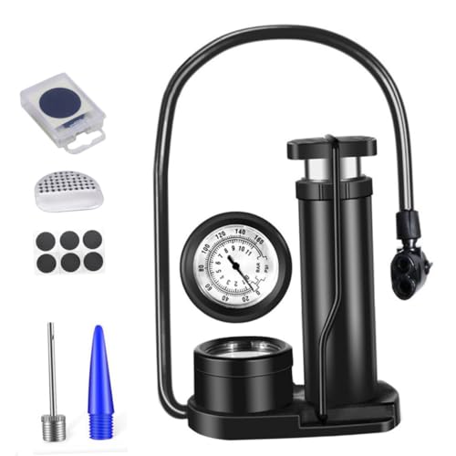 ELAYARD ミニ携帯用高圧フットポンプ 自転車ヤ空気入れ 複用途対応 バロメーター付き耐久メタル製 軽量コンパクト持ち運び簡単