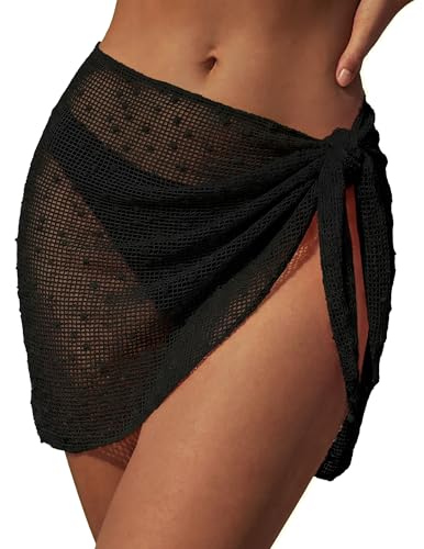 Image of Ekouaer Sarong Wraps for Women Beach Cover Up Short Crochet Coverup Skirts | Sequin Sparkly Sarong Wrap Skirt, Beach Coverup Sarong, Various Ways to Wear, For Swimming, Beach, Vacation, Sea, and Pool