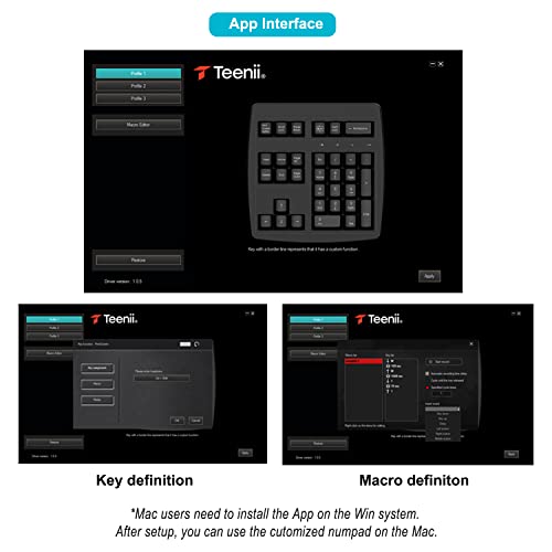 Teenii Mechanical Programmable Bluetooth Number Pad With Arrow Keys, Wireless 32 Key Numeric Keypad With Direction Keys Portable External Macro Numpad Keyboard For Data Entry #TOP4