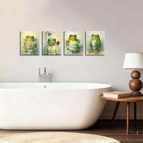 Image of Frimeeme Set Of 4 Framed Frog Canvas Wall Art, 8x10 Inch
