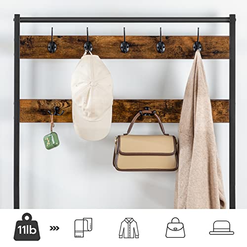 Hoobro Hall Tree, Coat Rack With Shoe Rack, Hall Tree With Bench, 5 Tier Shoe Storage Organizer With 9 Hooks For Entryway, Closet, Sturdy, Industrial, Rustic Brown And Black Bf80Mt01 #TOP4