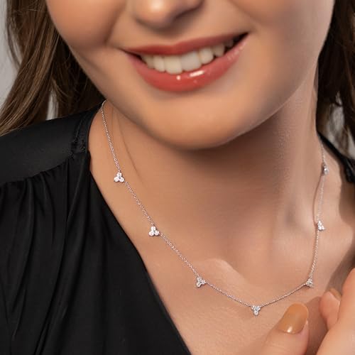 1/3 Carat Natural Diamond 3 Stone Necklace for Women - 14k White or Yellow Gold Station Necklace for Her (G-H, I1-I2, 0.30 cttw) 18 Inch Adjustable Chain - Spring Ring Clasp3