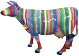 Casa Padrino Escultura de jardín de diseño Vaca con Rayas Multicolor 210 x 55 x A. 147 cm - Figura Decorativa Enorme Resistente a la Intemperie - Figura Animal de tamaño Natural